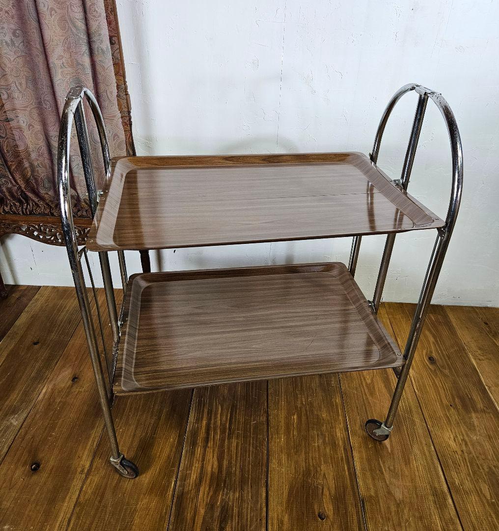ドイツヴィンテージ フォールディング トロリーワゴン キャスター 折り畳み 棚