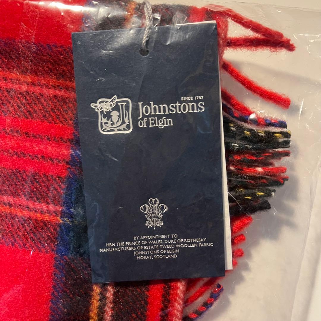 【新品タグ付き】Johnstons of Elgin マフラー レッド・チェック