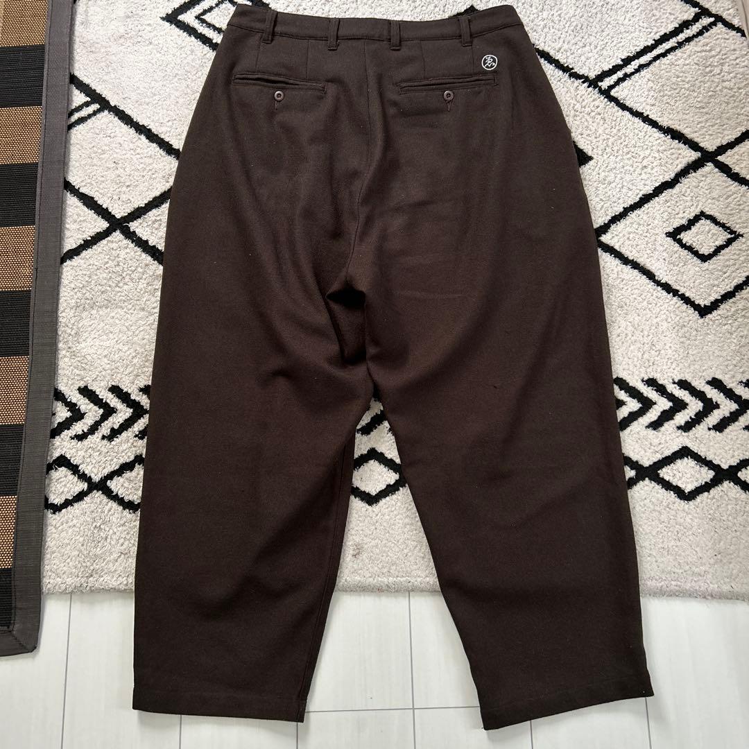 Evisen ブラウン ダブルプリーツ スラックス XL