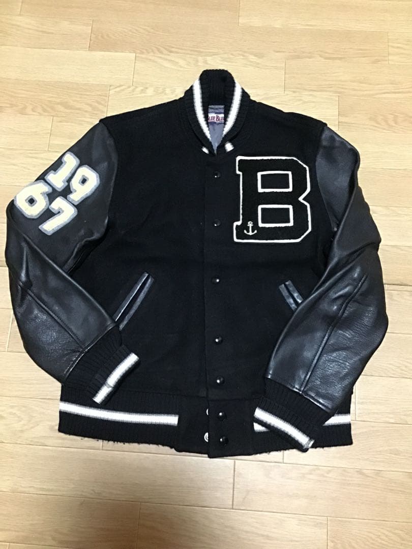 【BLUE BLUE】スタジャン/3★ブラック★メンズ★ウール★牛革