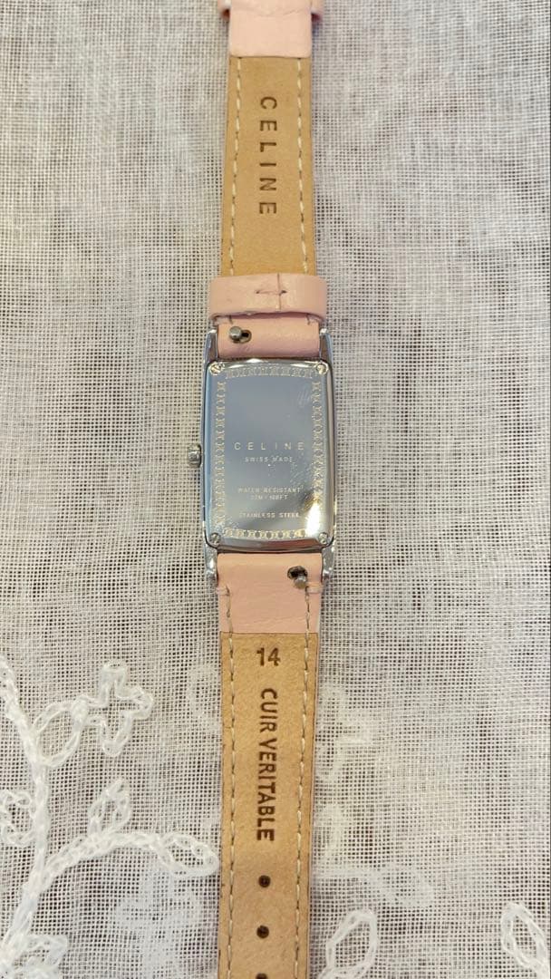 【お値下げ】CELINE未使用ピンクレザー アナログ腕時計　新品電池　稼働品
