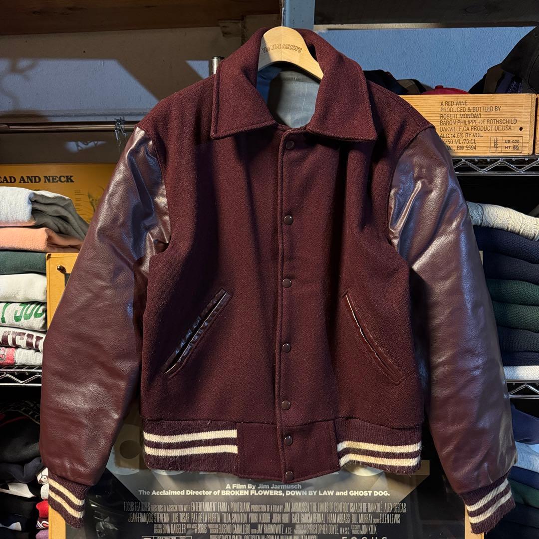 上質 60s vintage バーシティジャケット プレーン バーガンディ