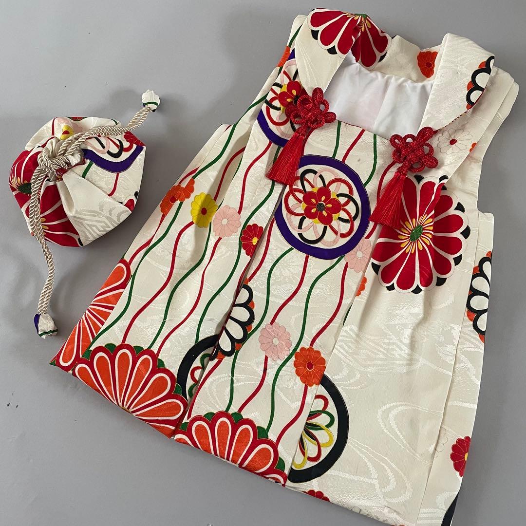 ハンドメイド　七五三　3歳　女の子　アンティークの被布　巾着セット
