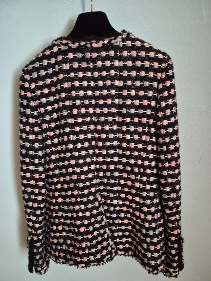 『CHANEL』シャネル　ブラック&ピンク&グレー　ツィード　ジャケット　38