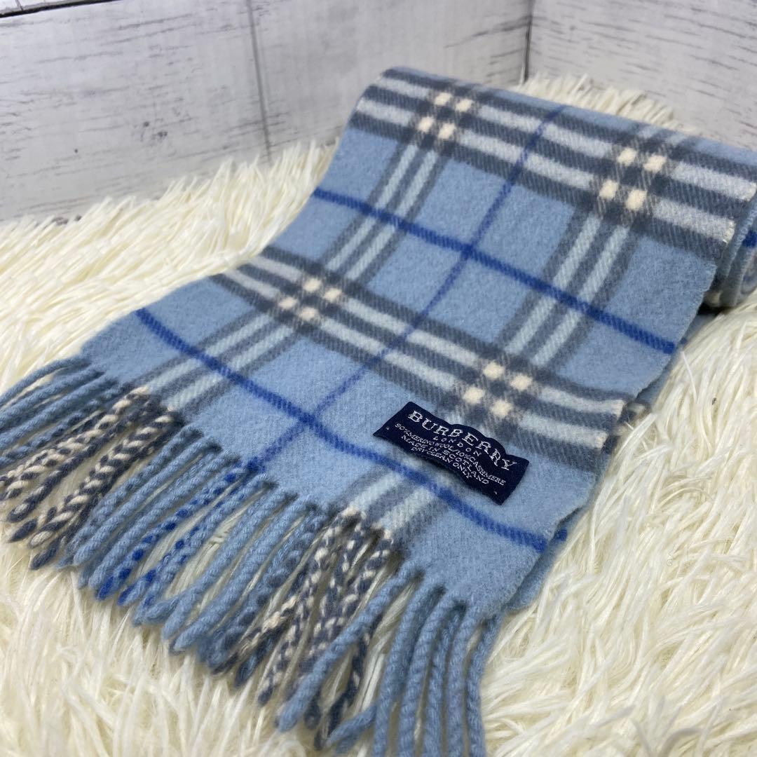 BURBERRY バーバリー ノバチェックマフラー カシミヤ混 ライトブルー