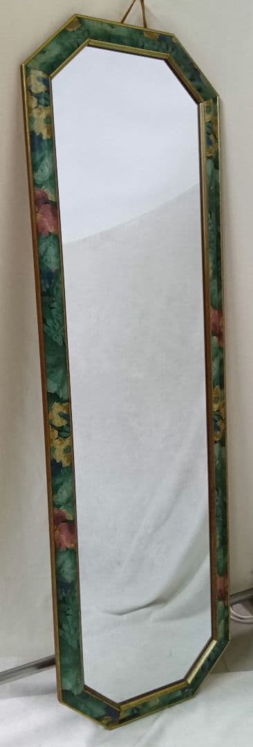 ウォールミラー　姿見　アンティーク　ヴィンテージ　鏡　縦長 八角形壁掛けミラー