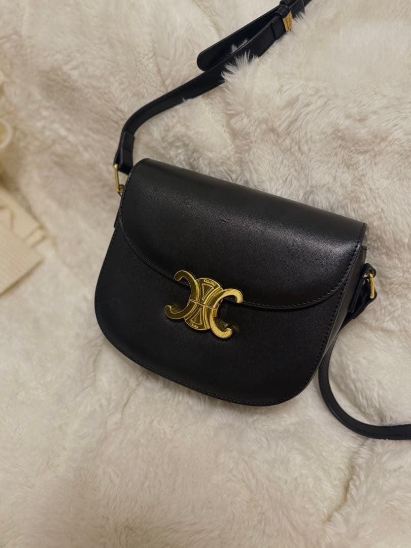 セリーヌ／CELINE ティーン ブザス トリオンフショルダーバッグ黒ラスト1点