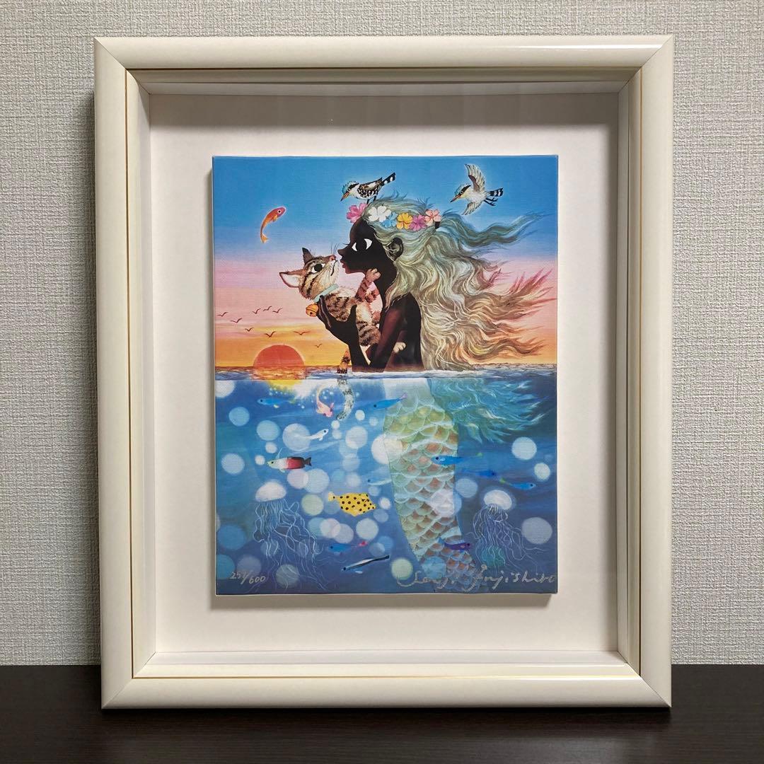 【美品】藤城清治「夕日の中の愛の奇蹟」キャンバスジクレー 直筆サイン 版画 絵画
