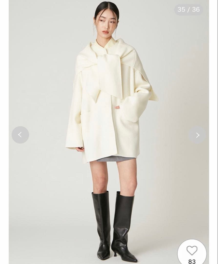 マフラー付ノーカラーリバーミドルコート