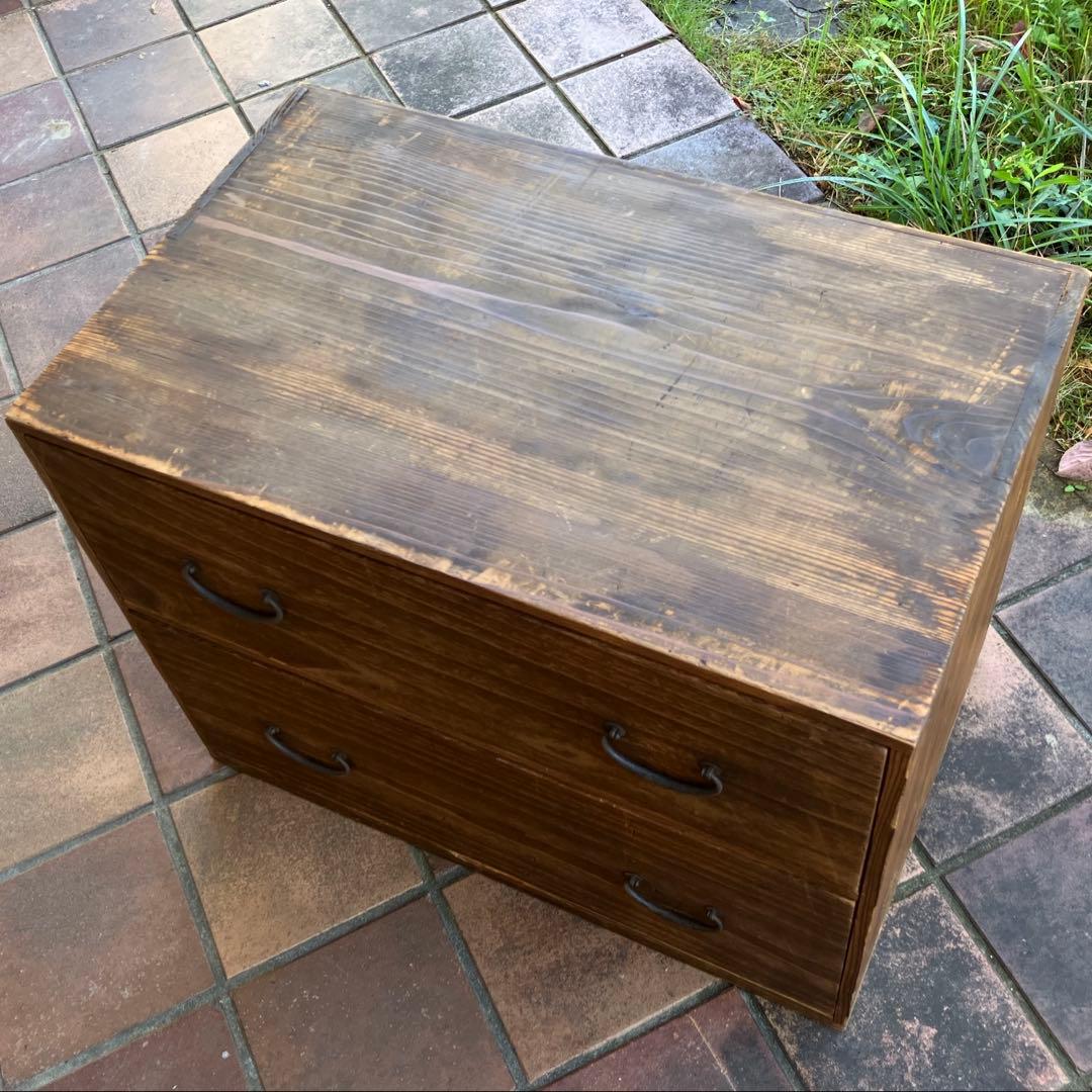 古い家具 和箪笥 木製タンス 時代物 2段引き出し 古民家 昭和レトロ