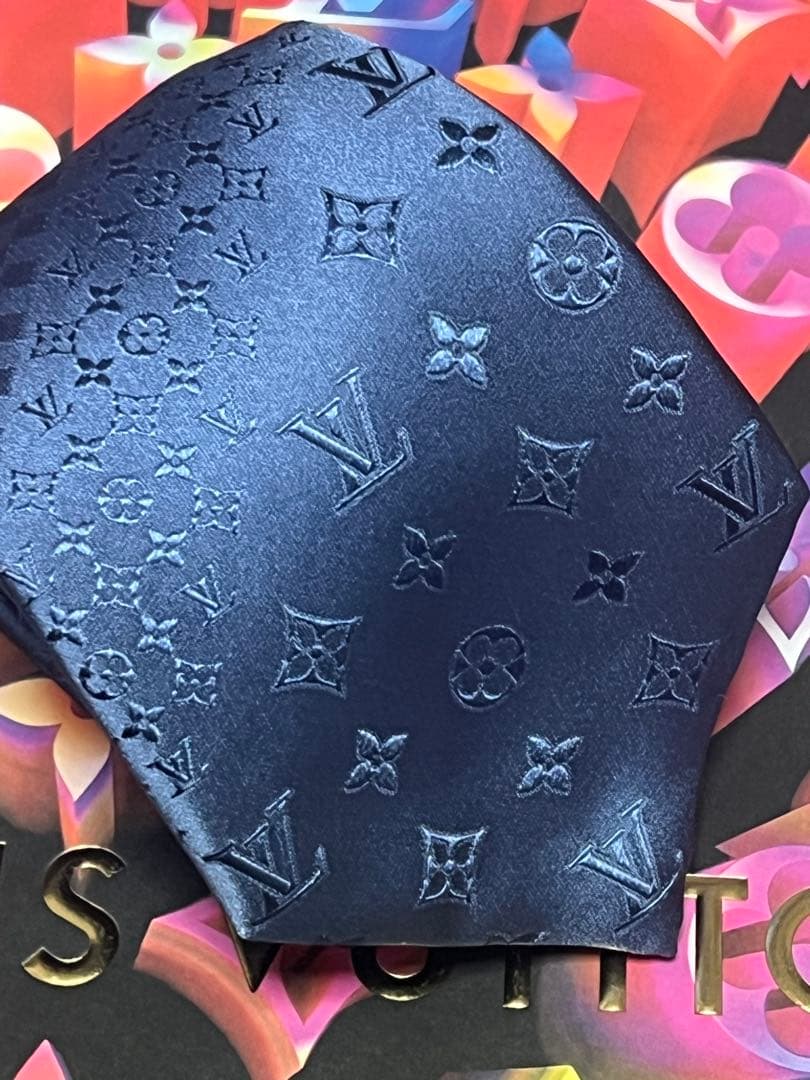 訳あり✨ルイヴィトン クラヴァット・ミックス モノグラム ネクタイ　ブルー