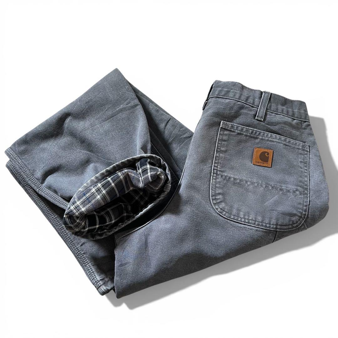 希少 カーハート B111 裏地チェック ペインターパンツ 34×32 グレー