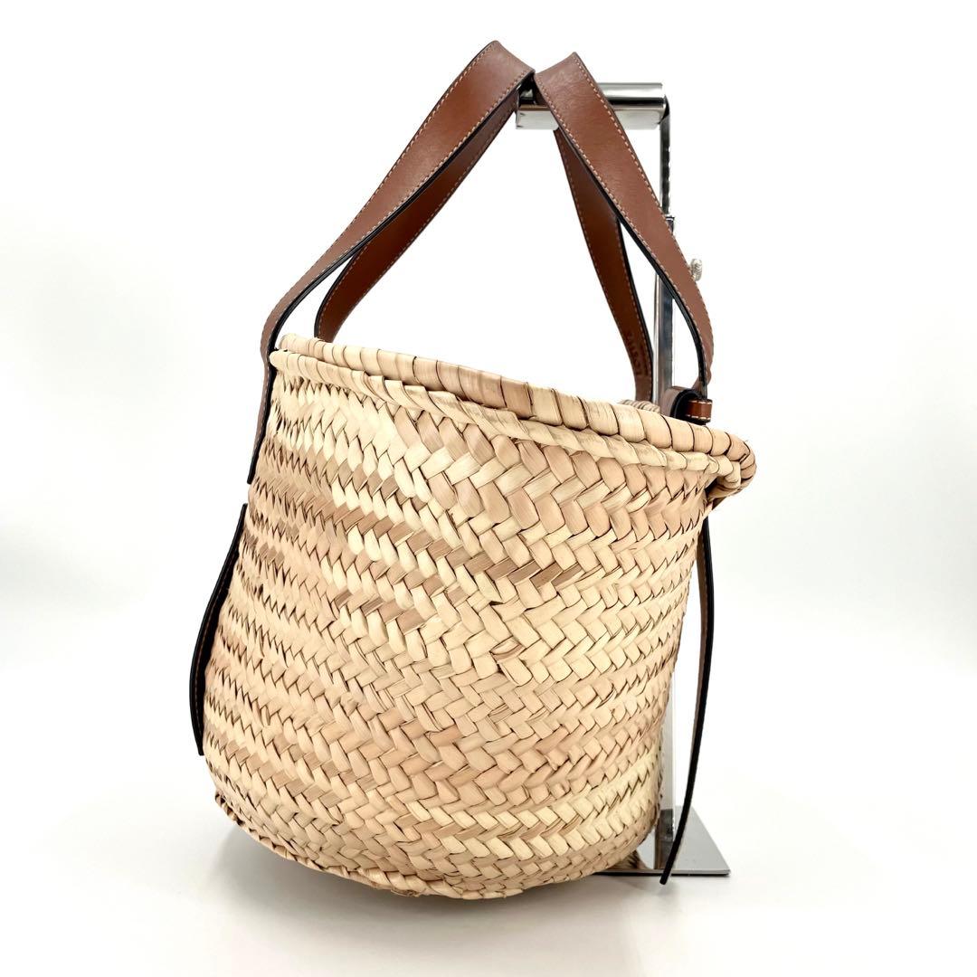 極美品✨　ロエベ　バスケットバッグ　かごバッグ　ミディアム　アナグラム　タン