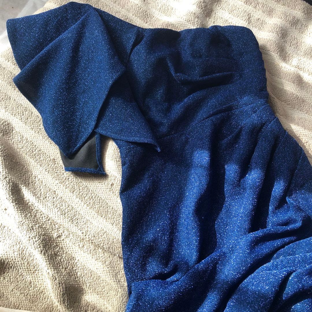 jean maclean 高級ロングドレス　ワンショルダー　ロイヤルブルー　ラメ