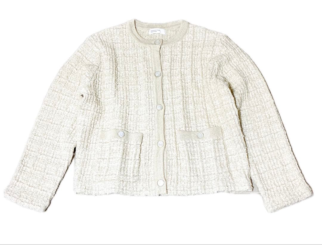 【美品】北欧、暮らしの道具店　ツイード ニットジャケット　アイボリー