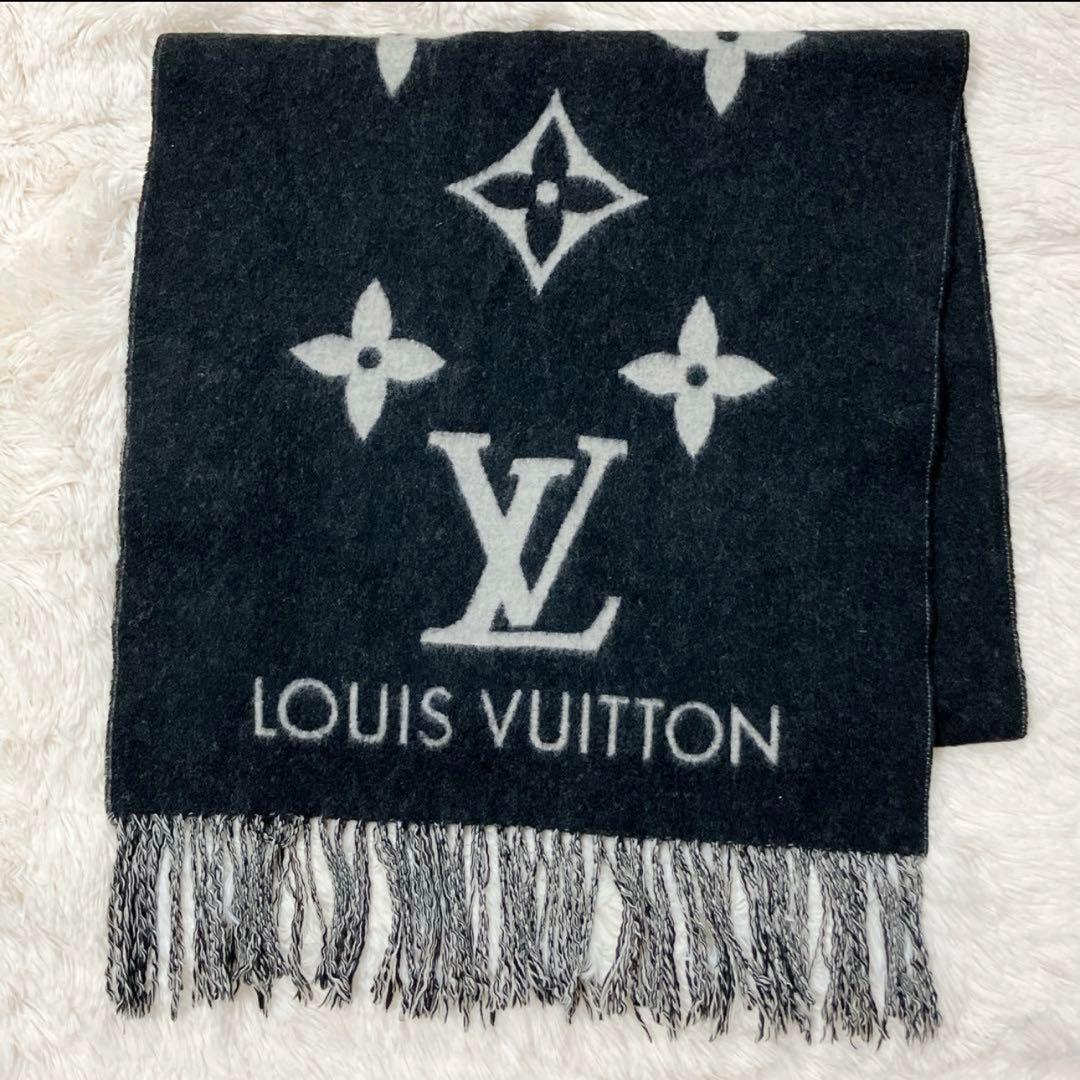 ヴィトン Vuitton モノグラム カシミヤ マフラー ブラック MB24