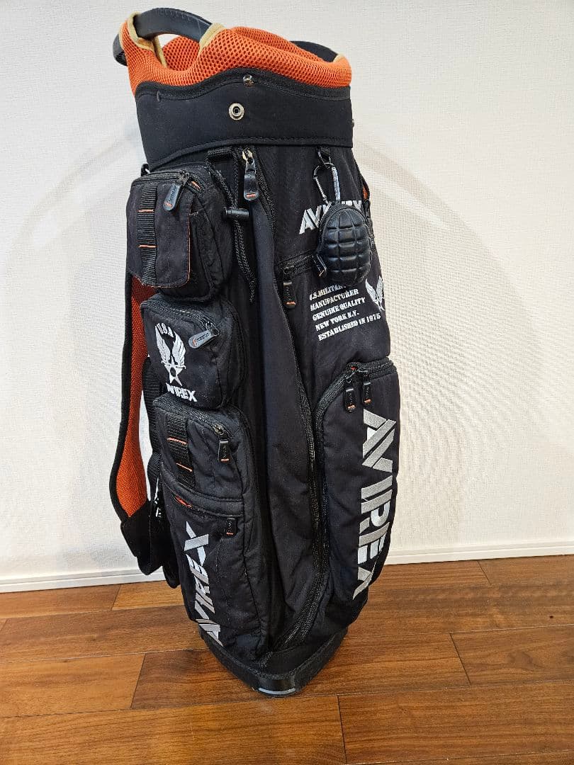 AVIREX キャディバッグ ブラック　アイアンカバー　手榴弾型ボール入れ付き
