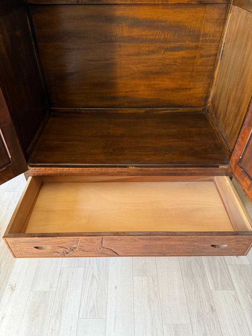 軽井沢彫 箪笥 ワードローブ 整理箪笥 昭和レトロ 伝統工芸品 アンティーク 桜