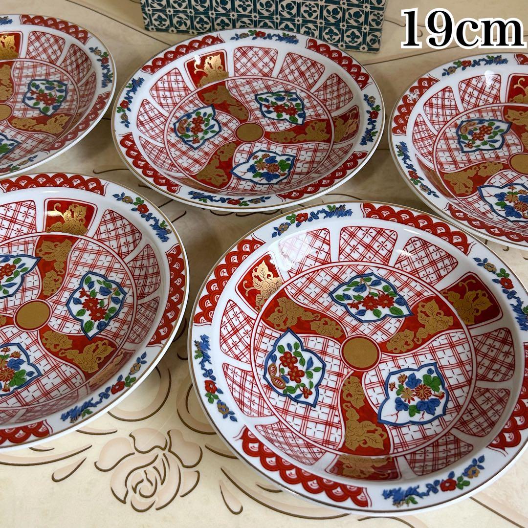 有田焼　古染錦　金彩赤絵　和皿揃　5枚　盛皿　中皿　和皿　古伊万里　色絵　和食器