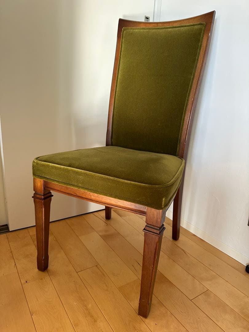アンティークチェア　ダイニングチェア　maruni モケット　オリーブグリーン