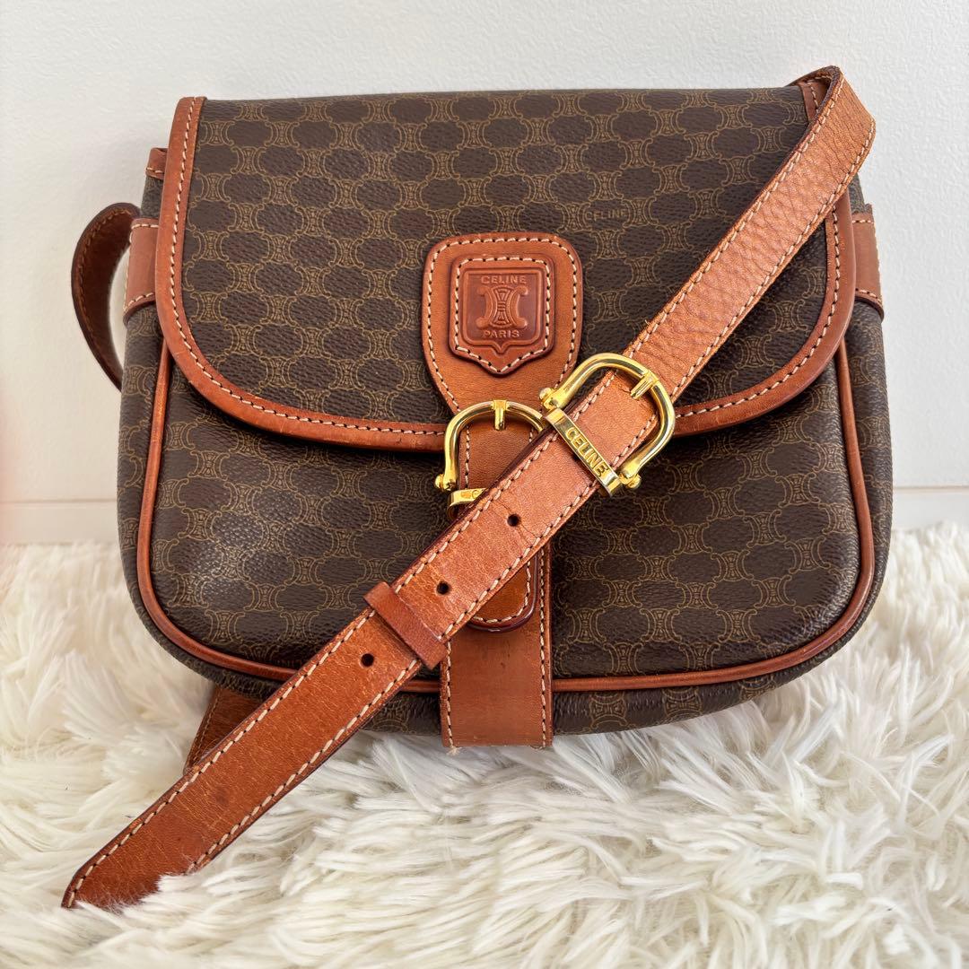 鑑定済美品セリーヌCELINEマカダム柄ショルダーバッグ ヴィンテージトリオンフ