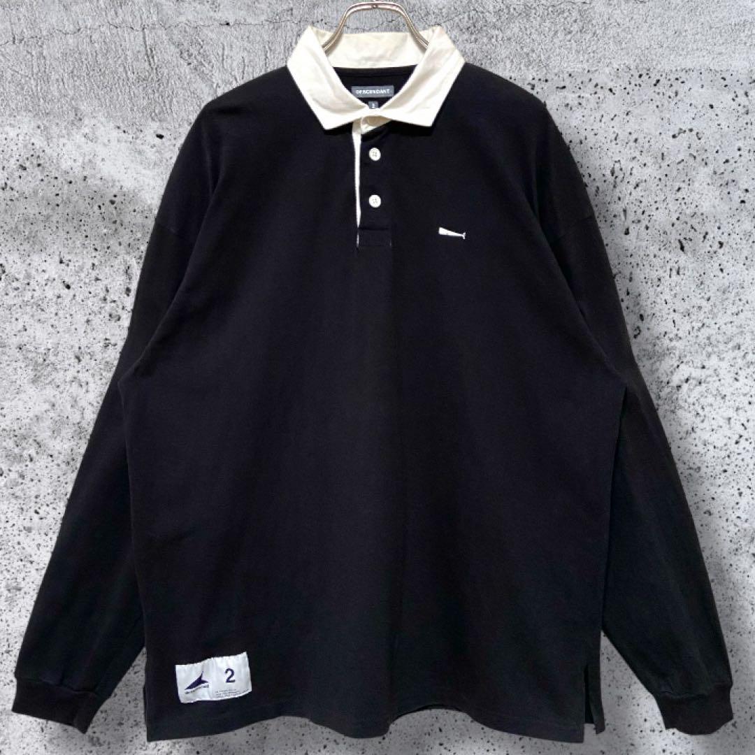 【ロゴ刺繍】DESCENDANT 長袖 ポロシャツ 黒 サイズ② XL相当 窪塚