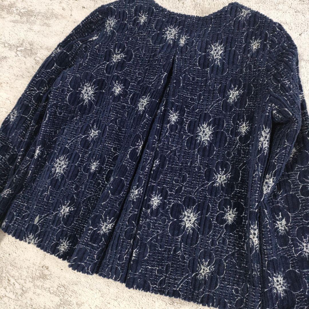 Sally Scott　フラワー刺繍 太畝コーデュロイ ノーカラージャケット