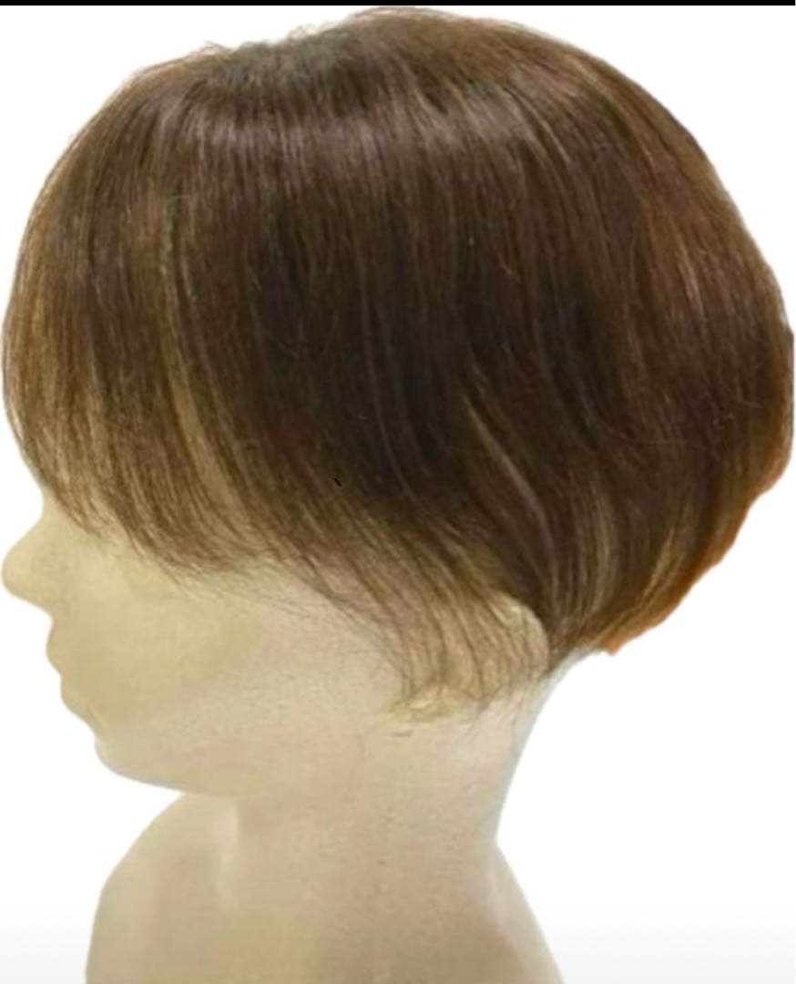 ★自然！総手植え人毛100％ヘアピース 部分ウィッグ自然なつむじ　栗色