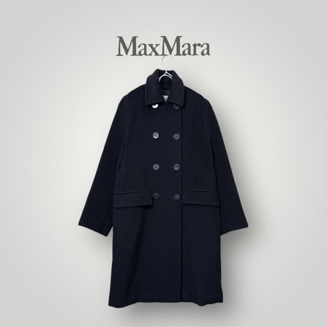 [上質] 白タグ MaxMara マックスマーラ カシミヤ混 黒 コート ダブル