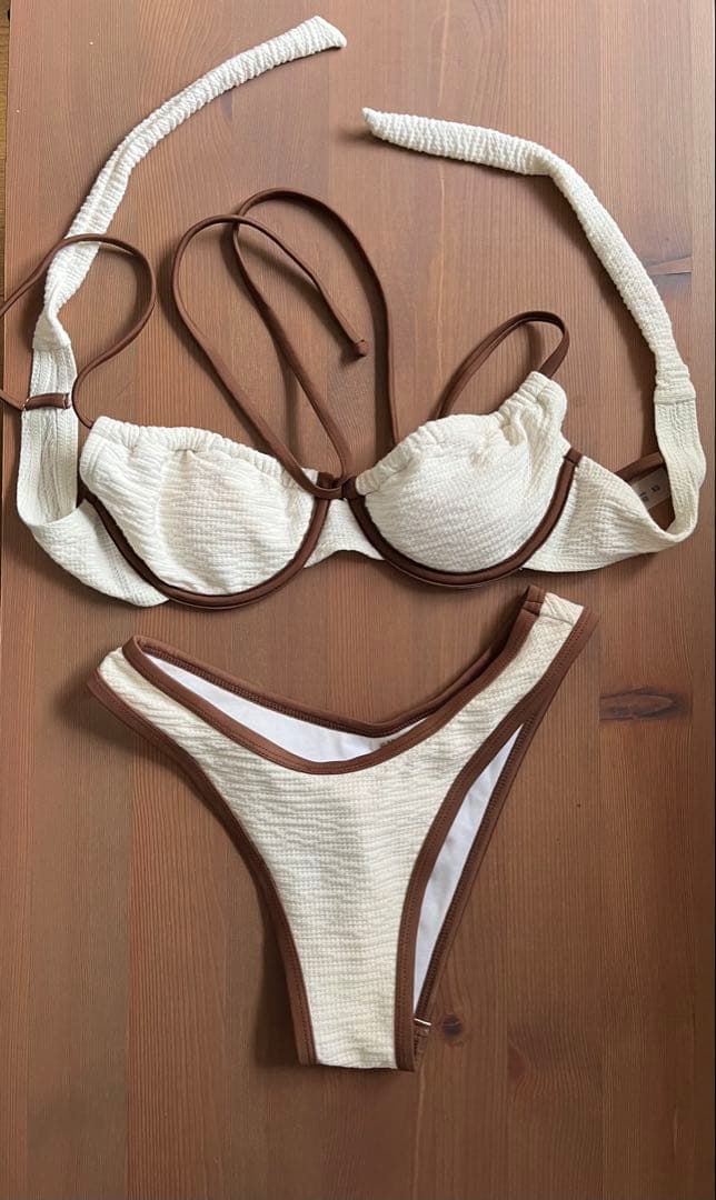 ホワイト・ブラウン セパレート水着 XSサイズ