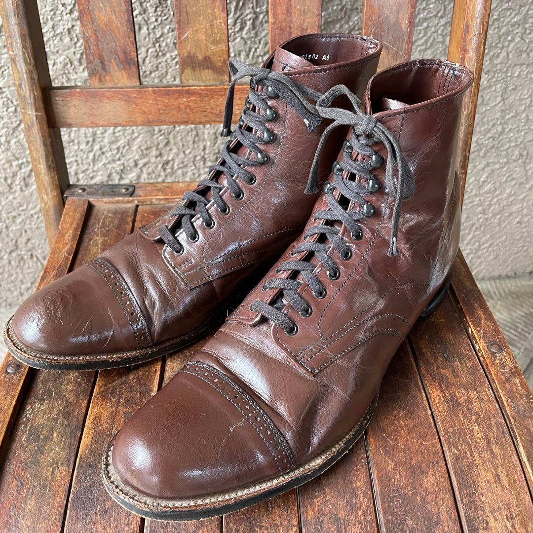 希少！70s USAヴィンテージ　ステイシーアダムス10D白タグレザーブーツ革靴