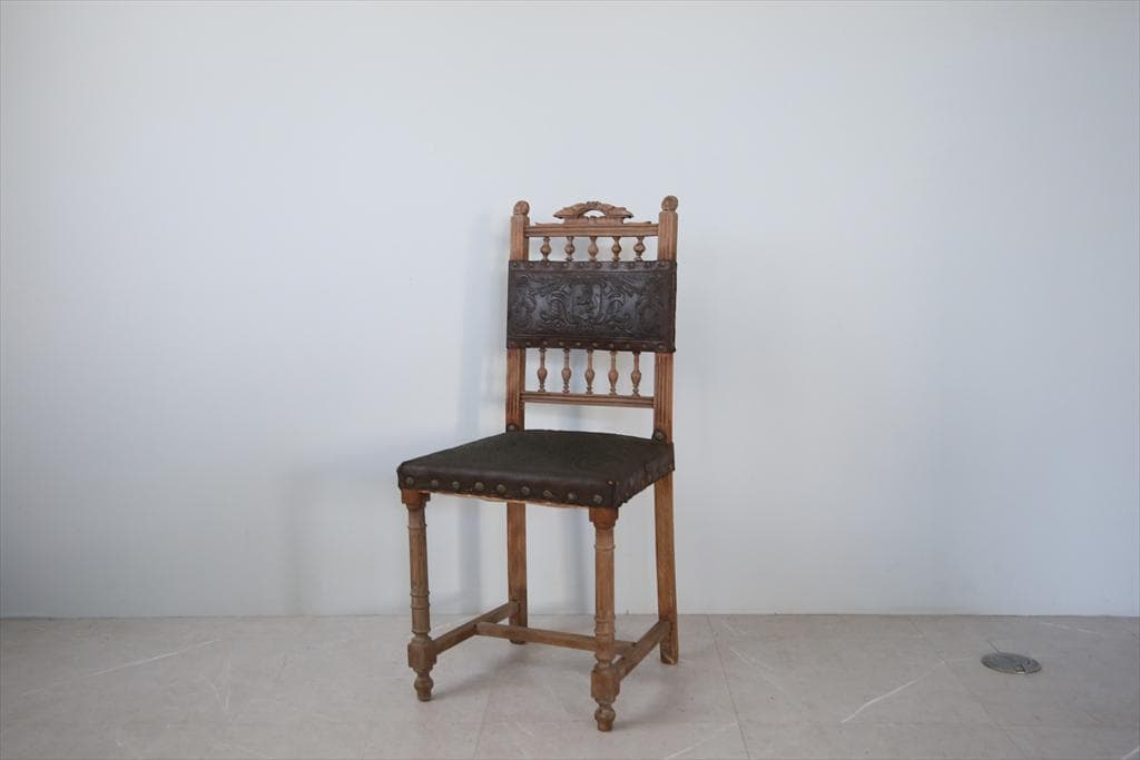 フランスアンティーク木製アンリ2世様式ダイニングチェア/レザー(90-111)