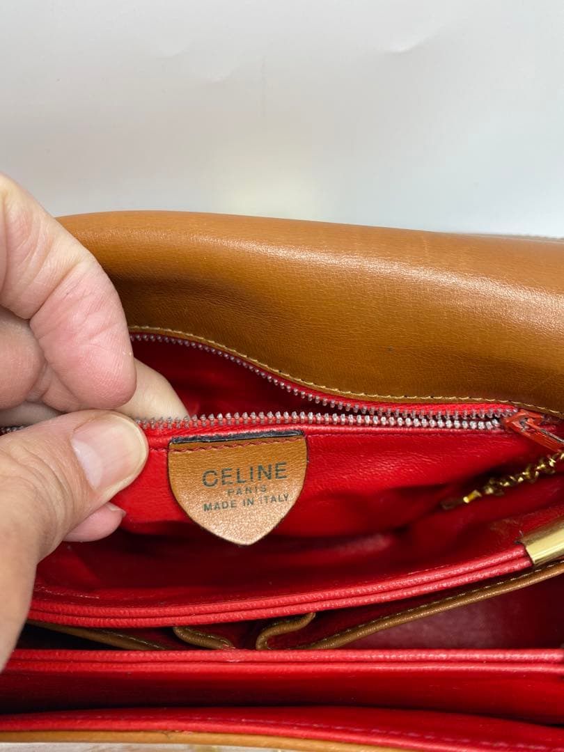 希少　オールドセリーヌ　ブラウン　キャメル　レザー　斜めがけ　ゴールド金具