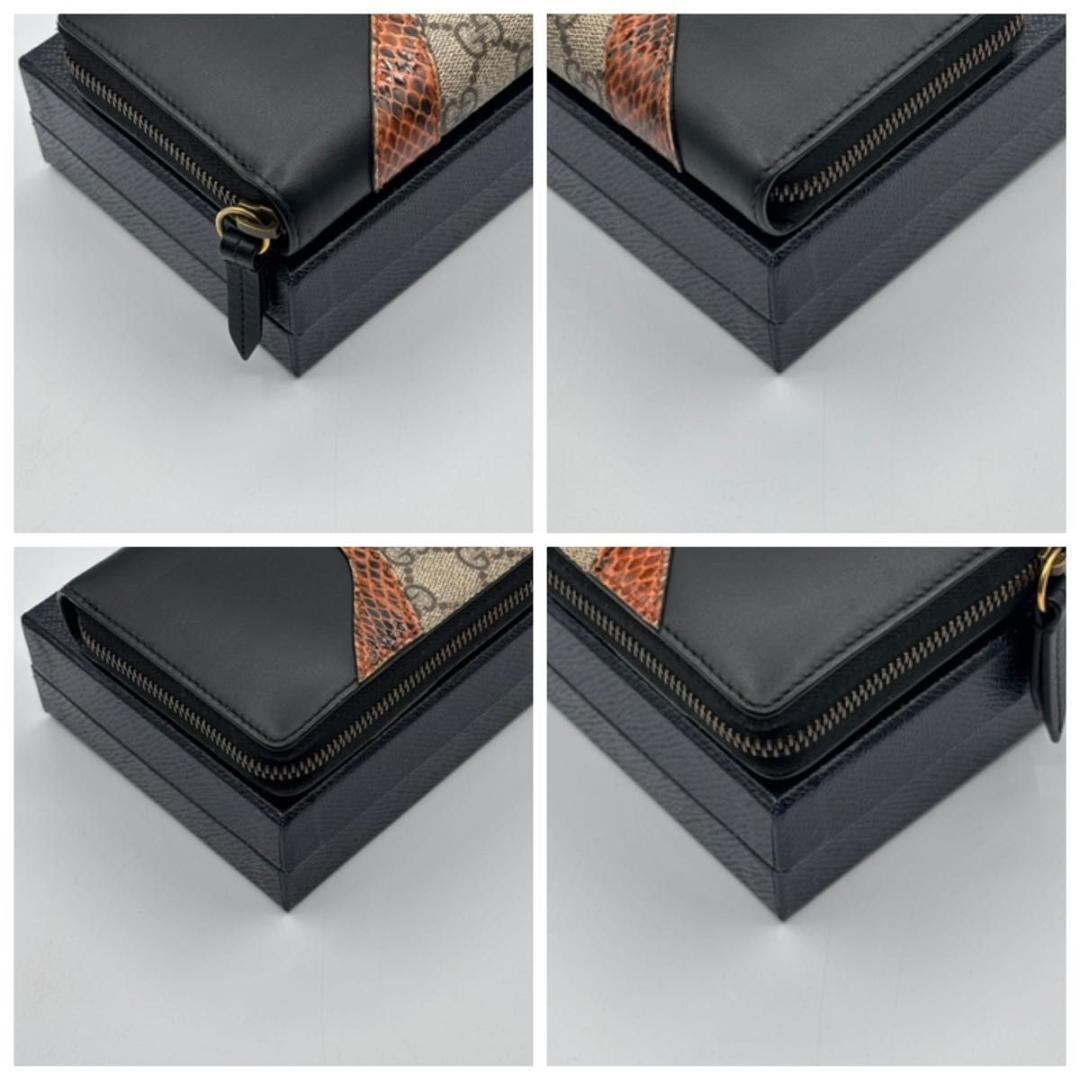 入手困難品 希少 グッチ 長財布 ラウンドファスナー ジップ GG柄 パイソン