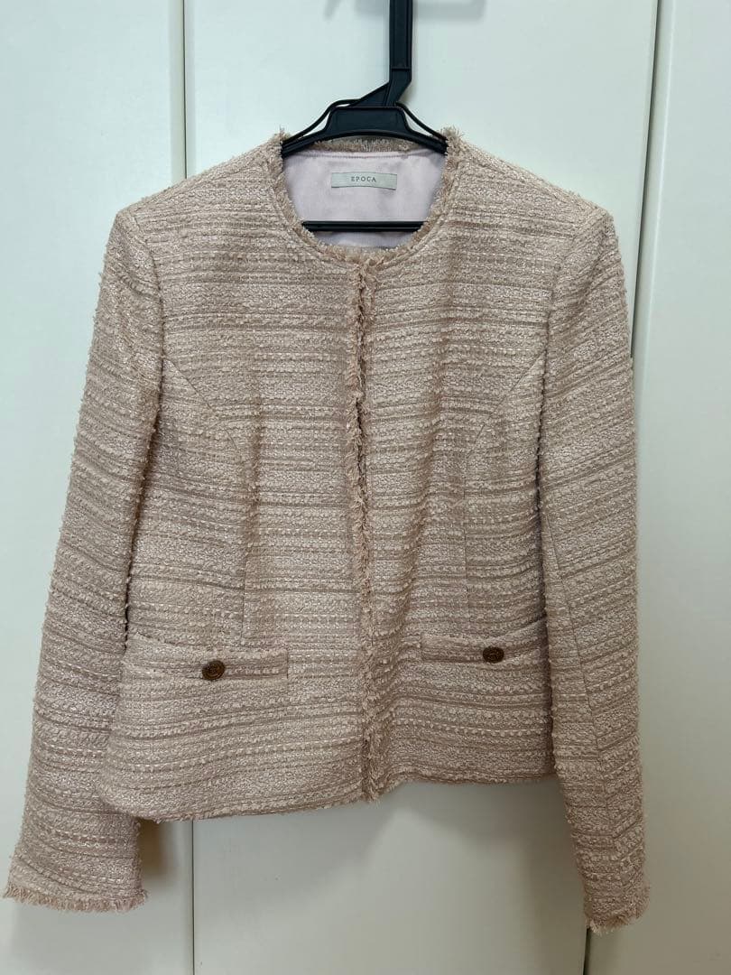 新品未使用タグ付き　EPOCA ４０　ノーカラーツイードジャケット　くすみピンク