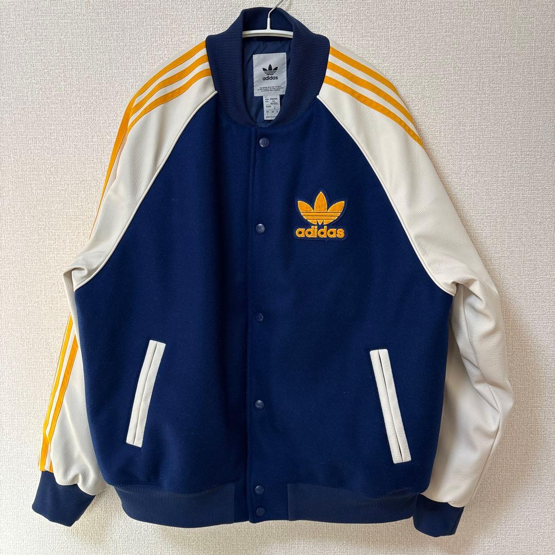 アディダス　ボンバージャケット　XL スタジャン　青　白美　黄色　美品