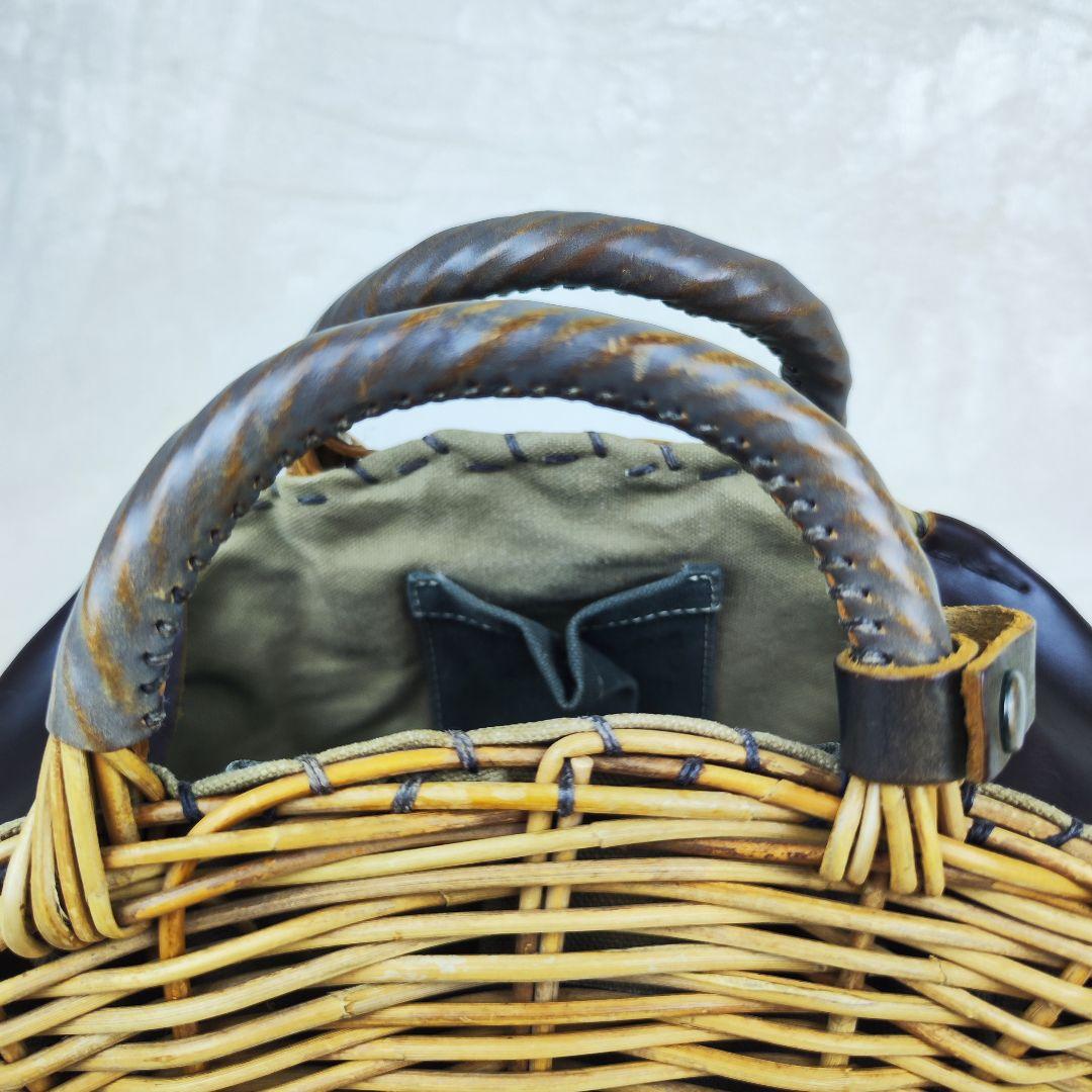 エバゴス カゴバッグ 扇型 レザー ラビットファー 鏡