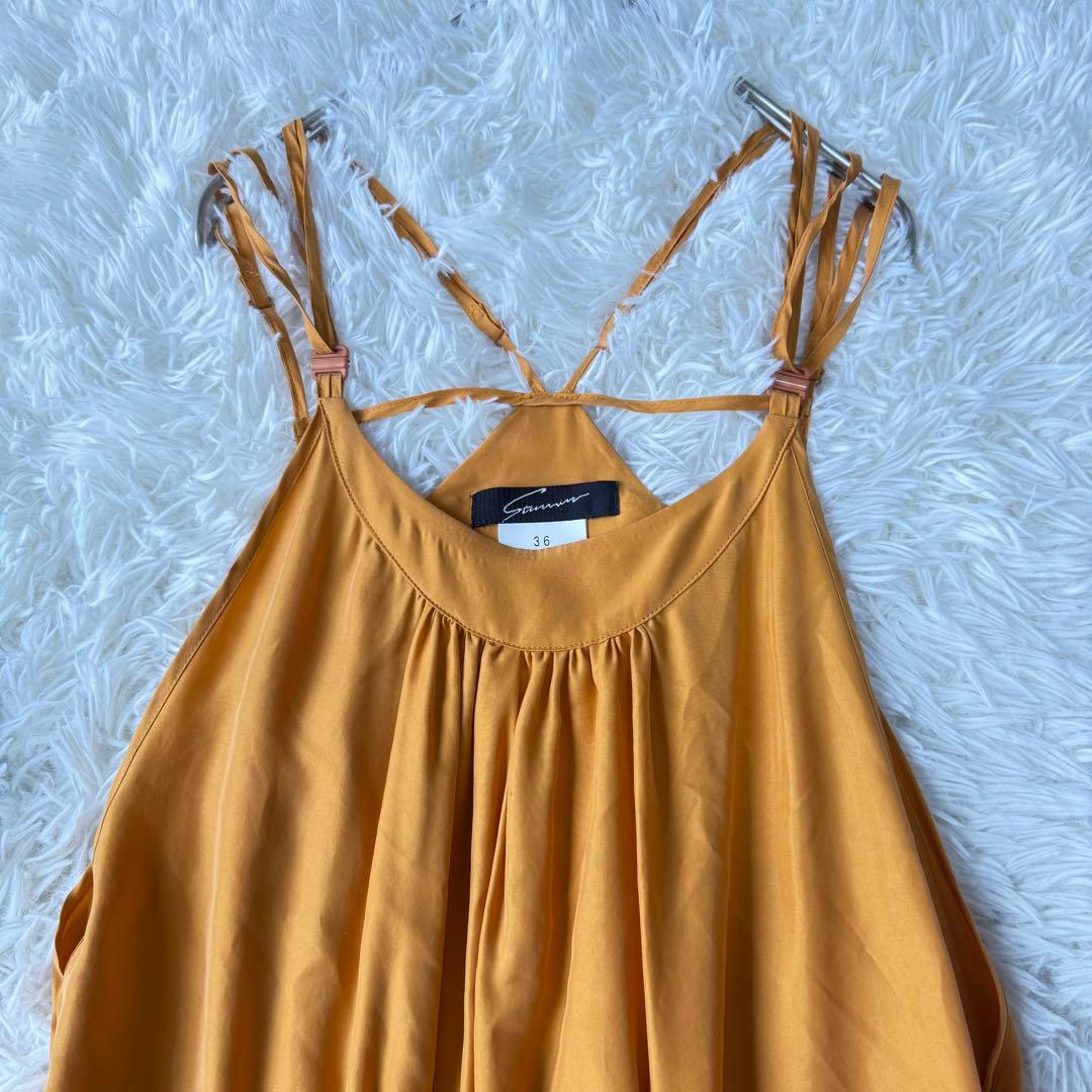 スタニングルアー シルク サロペット ワイドパンツ Sマスタードイエロー