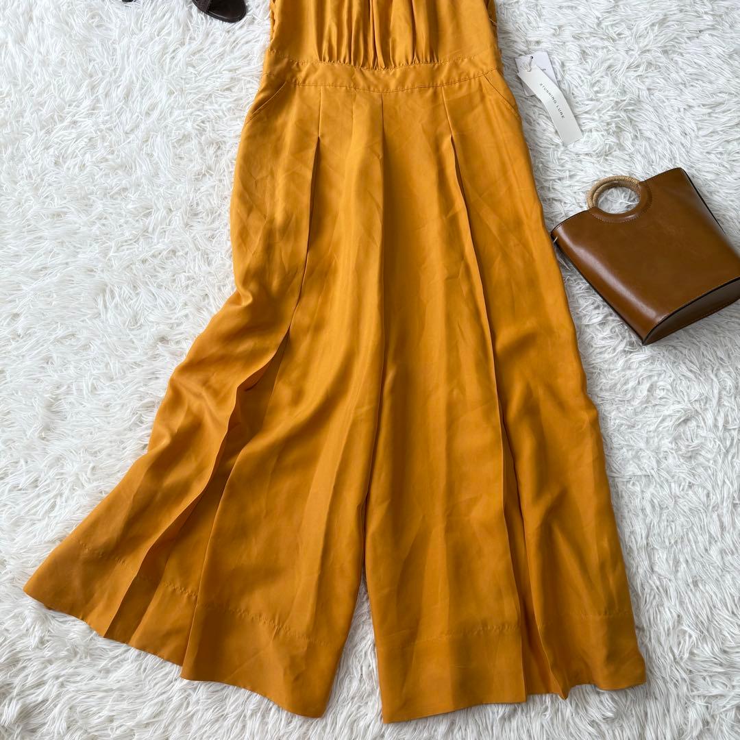 スタニングルアー シルク サロペット ワイドパンツ Sマスタードイエロー