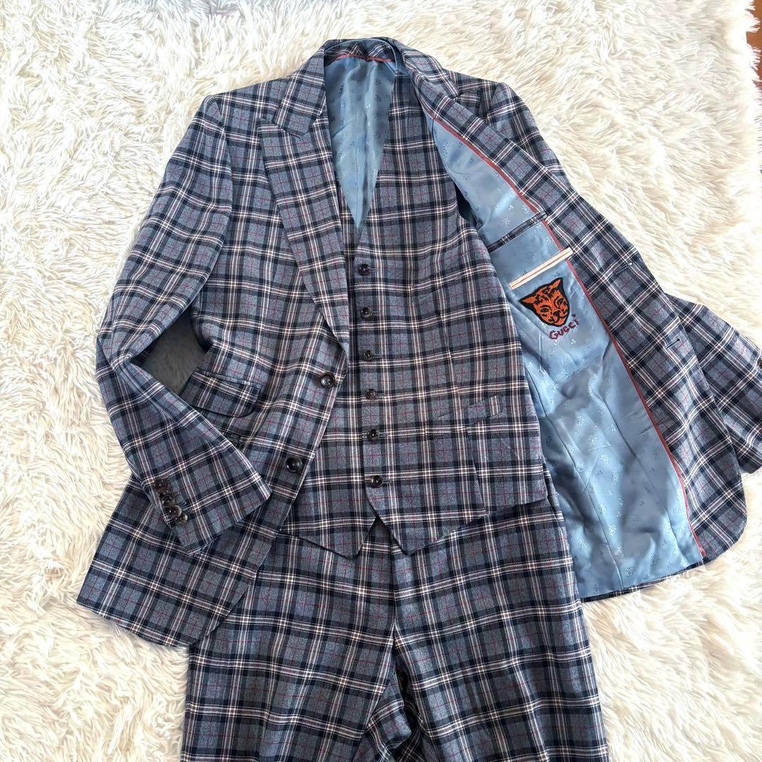 美品✨現行‼️グッチ スリーピース チェック セットアップスーツ メンズ L相当