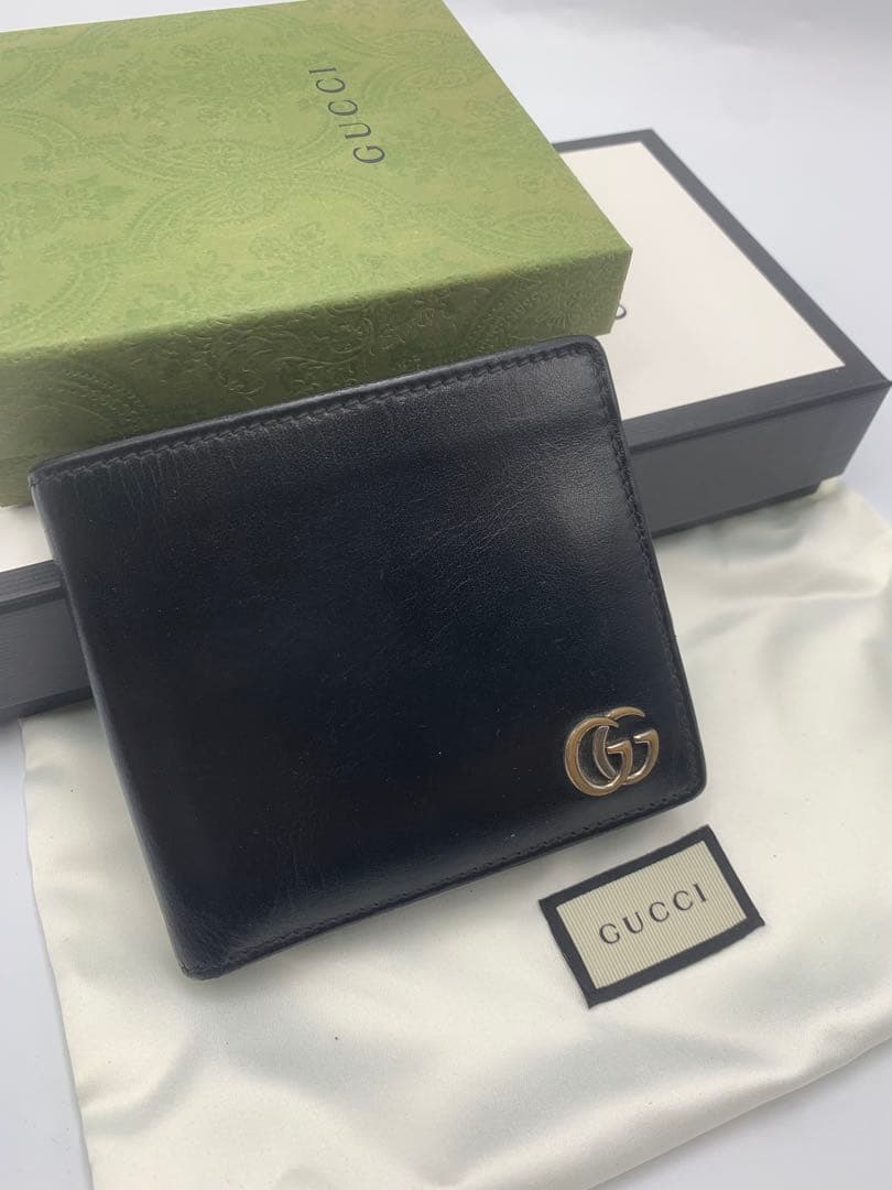 GUCCI✨グッチ 二つ折り財布 ドリアン シマレザー GG柄 ブラック P55