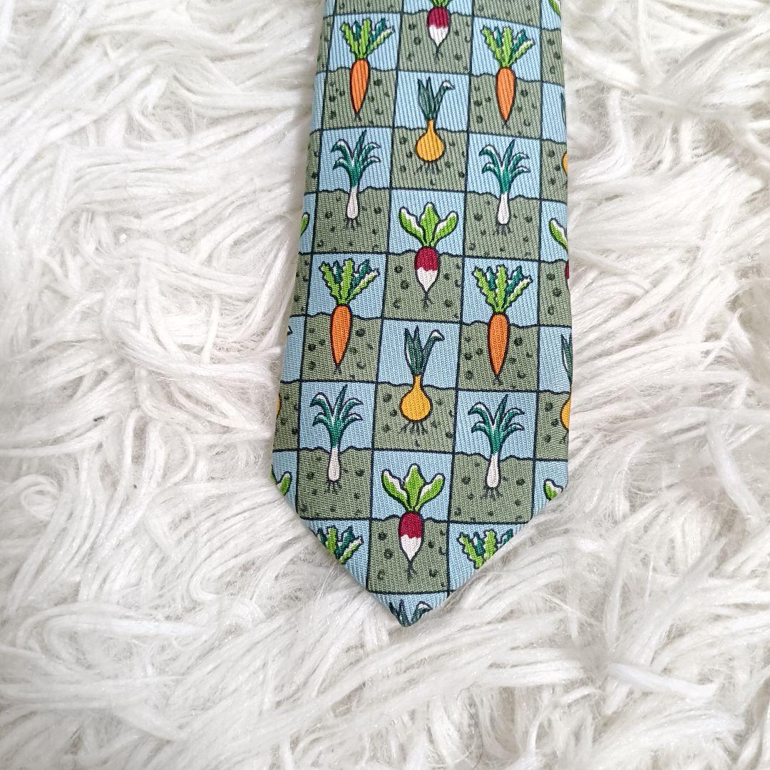 【希少デザイン】HERMES エルメス 野菜柄 シルクネクタイ
