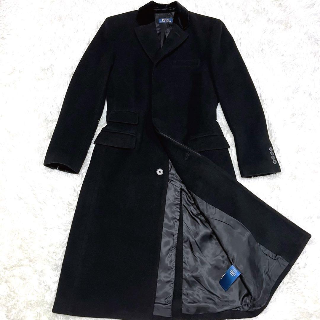 ★美品・現行★ポロラルフローレン チェスターコート マキシ丈 ベロア切り替え