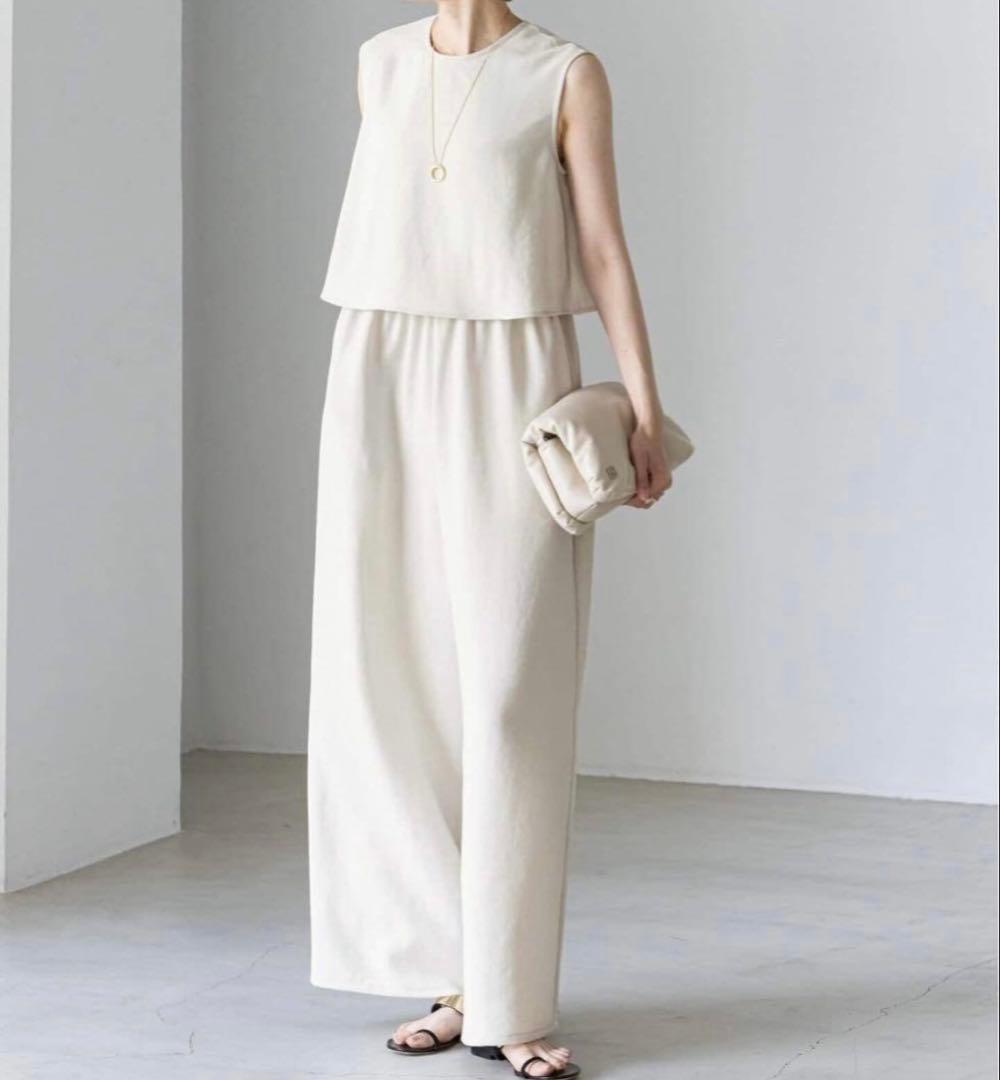 NOBLE ダブルクレープスリーブオールインワン　ナチュラル　フリーサイズ