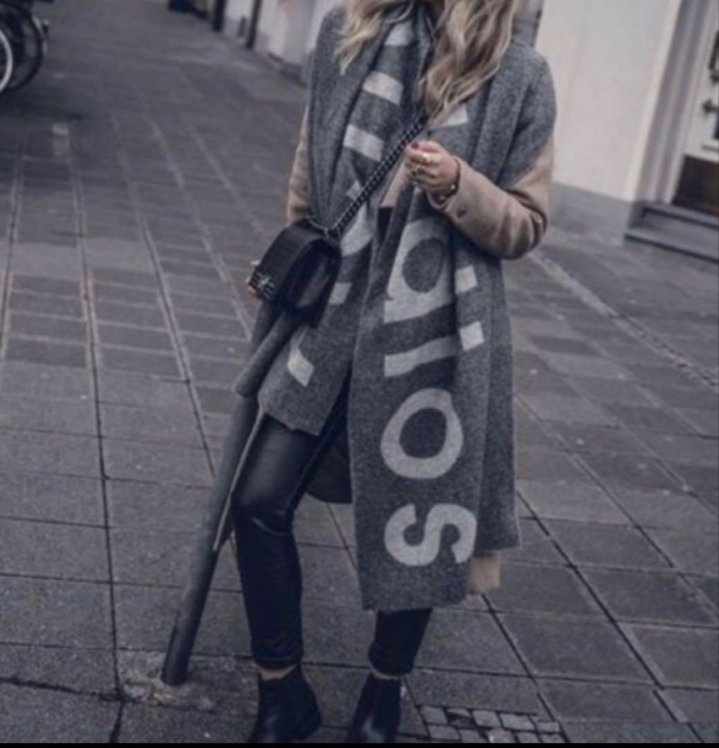 アクネ　ロゴマフラー　ダークグレー&ライトグレー　美品