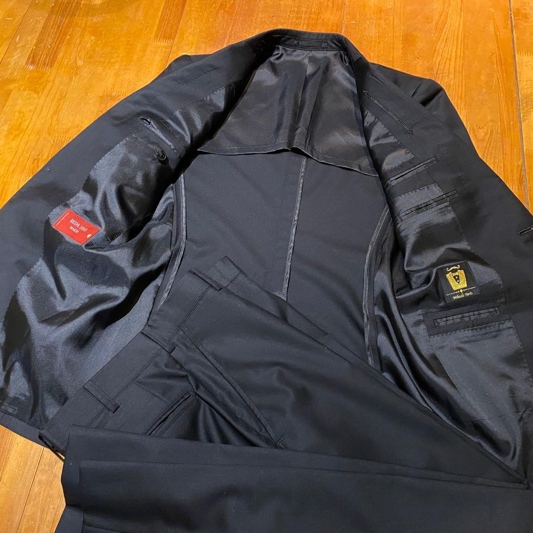 極美品 伊REDA社生地 ミカドパリス フルオーダースーツ 本切羽 黒 ブラック