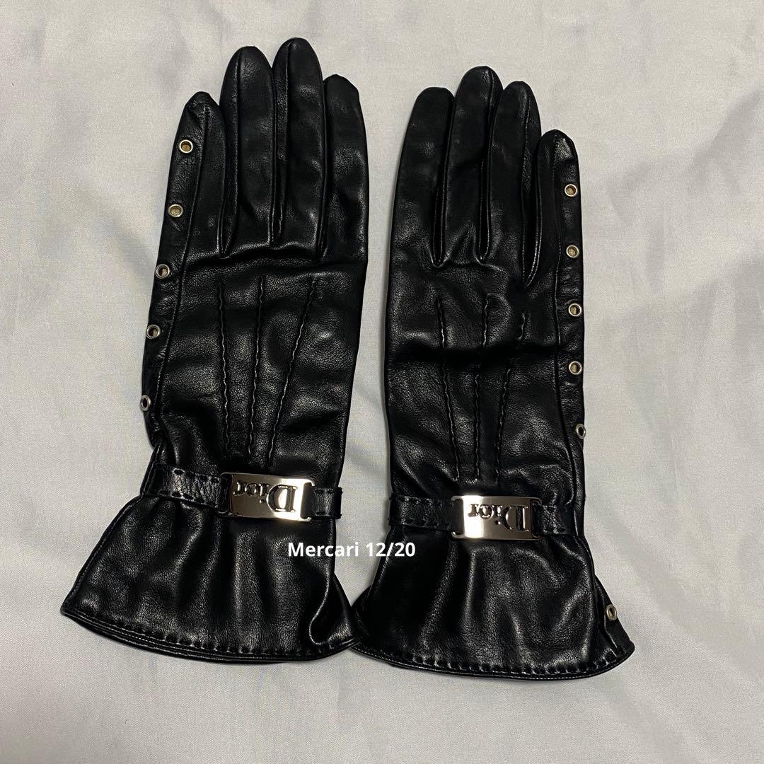 クリスチャンディオール レザー　手袋　グローブ　ロゴ　ヴィンテージ プレート