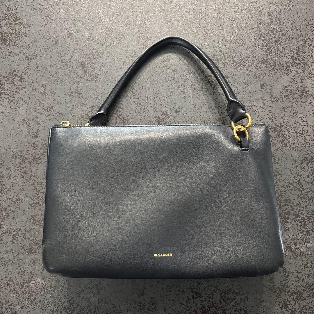ジルサンダー　ブラックレザーショルダーバッグ