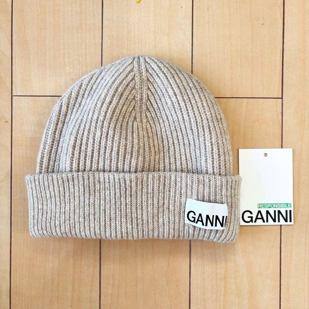 GANNI タグあり ベージュ リブ ニット帽 ガニー