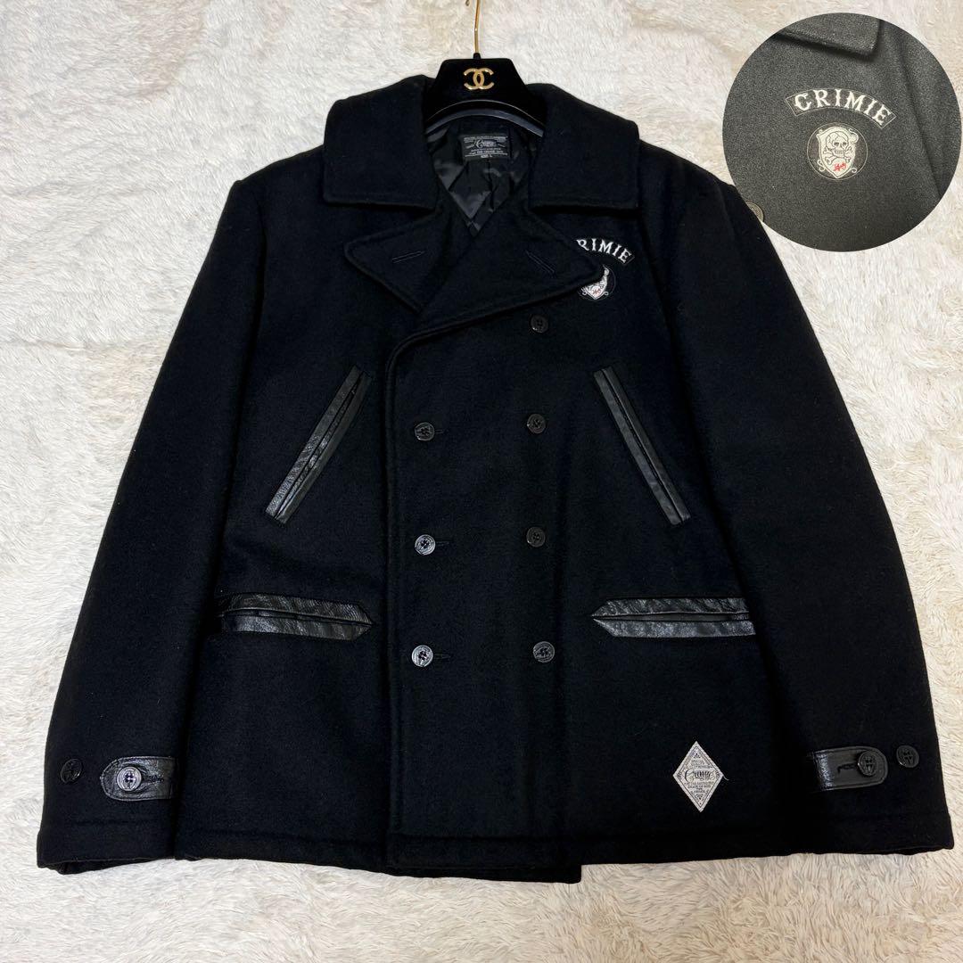 クライミー　メルトンピーコート　ロゴワッペン　レザー切替　スカル　牛革　ファラオ